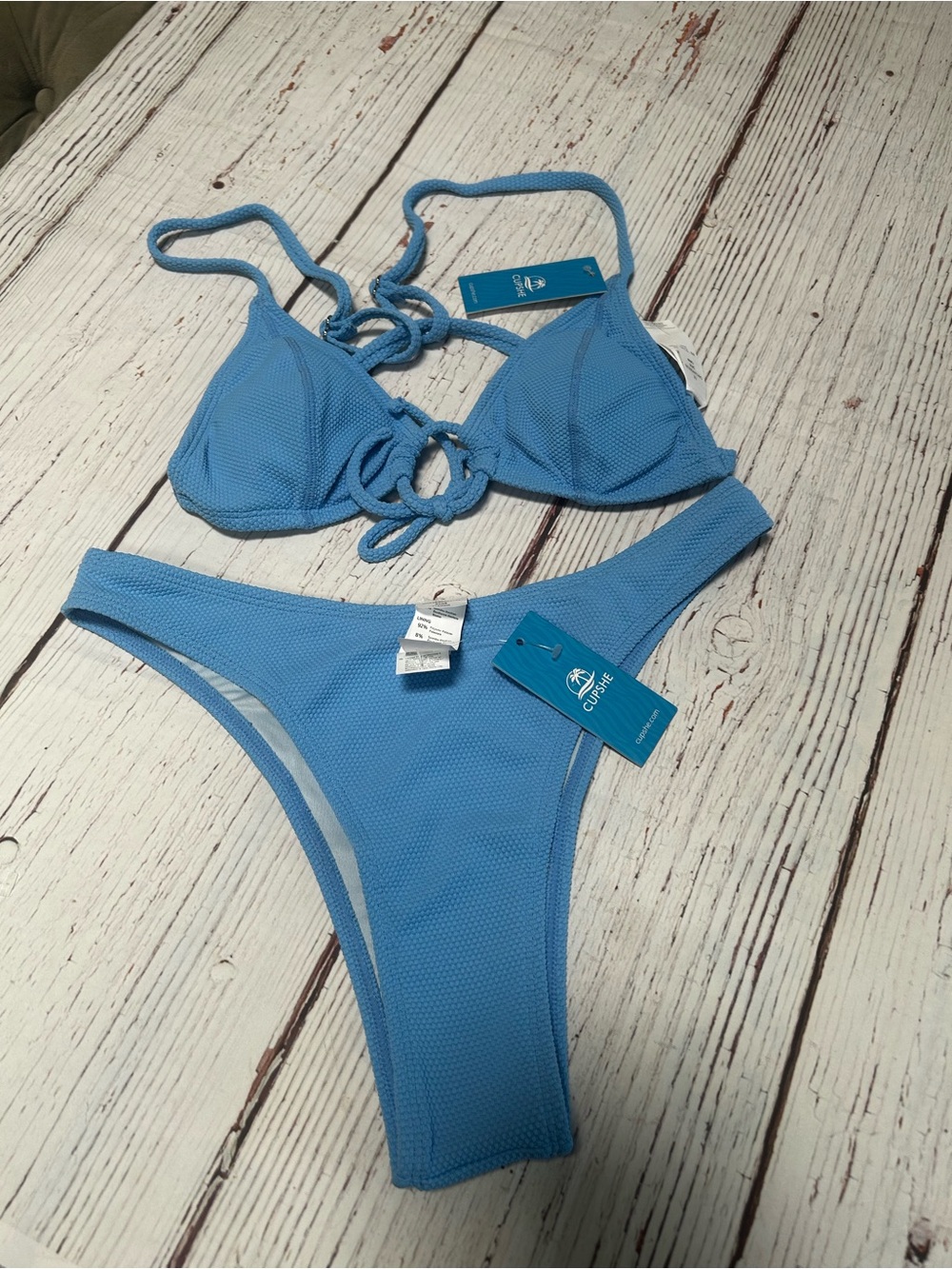 Cupshe Sky Blue Textured Ring-Front Bikini